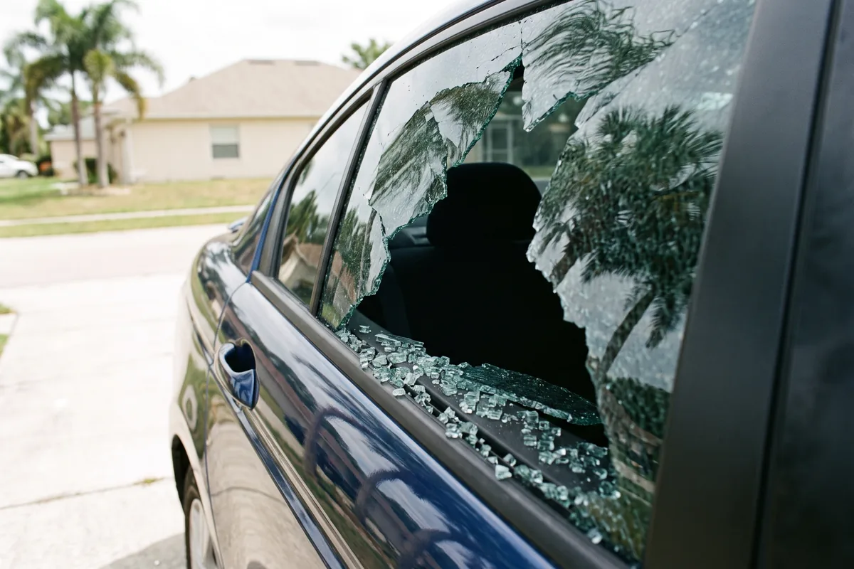 Shattered car door window replacement in Palm Bay